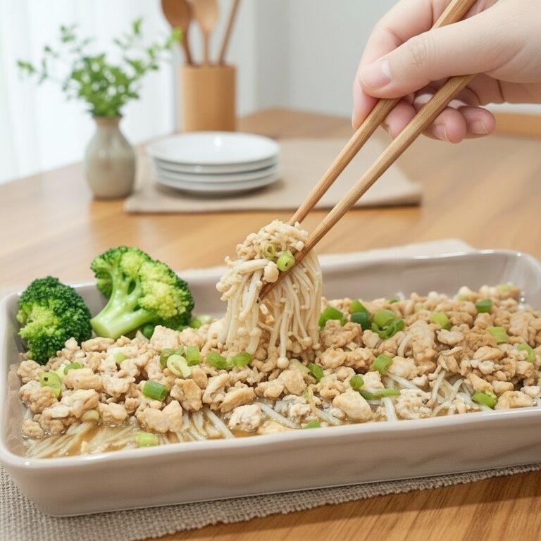 Steamed Enoki Mushroom with Minced Chicken & Flaxseed 金针菇蒸鸡肉碎